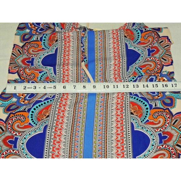 Lucy & Laurel Spaghetti Strap Cinch Waist Abstract Mini Shift Dress Sz. 4 - Picture 8 of 10